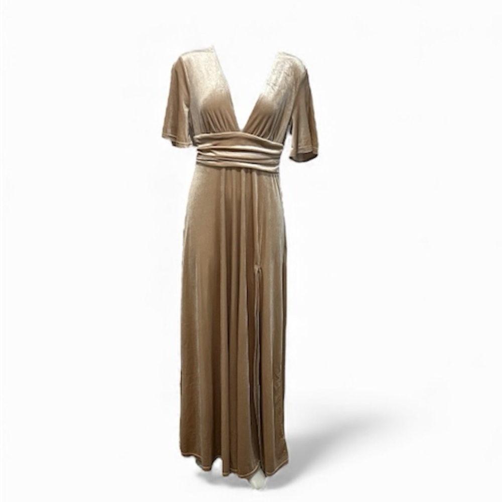 Baltic Born tan velvet short sleeve maxi dress size Large